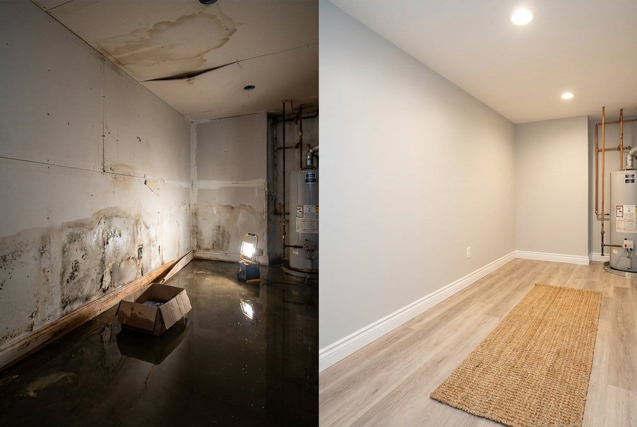 Content Drying & Property Cleanup restoration — utility room of private residence in Bergenfield, NJ