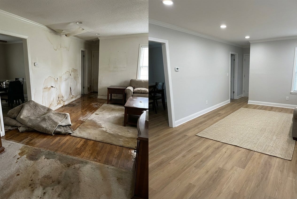 Bergenfield Water Damage Restoration living room restoration before and after in Bergenfield